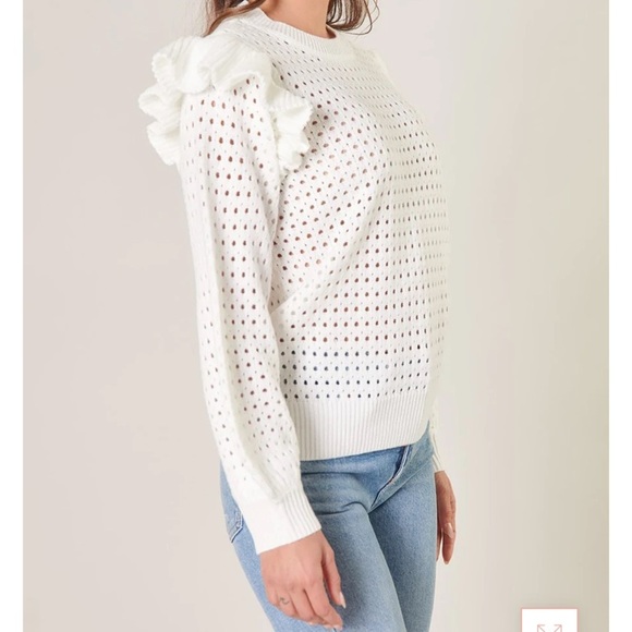 Sugarlips Chesapeake Pointelle Ruffle Detail Sweater S - Picture 2 of 7
